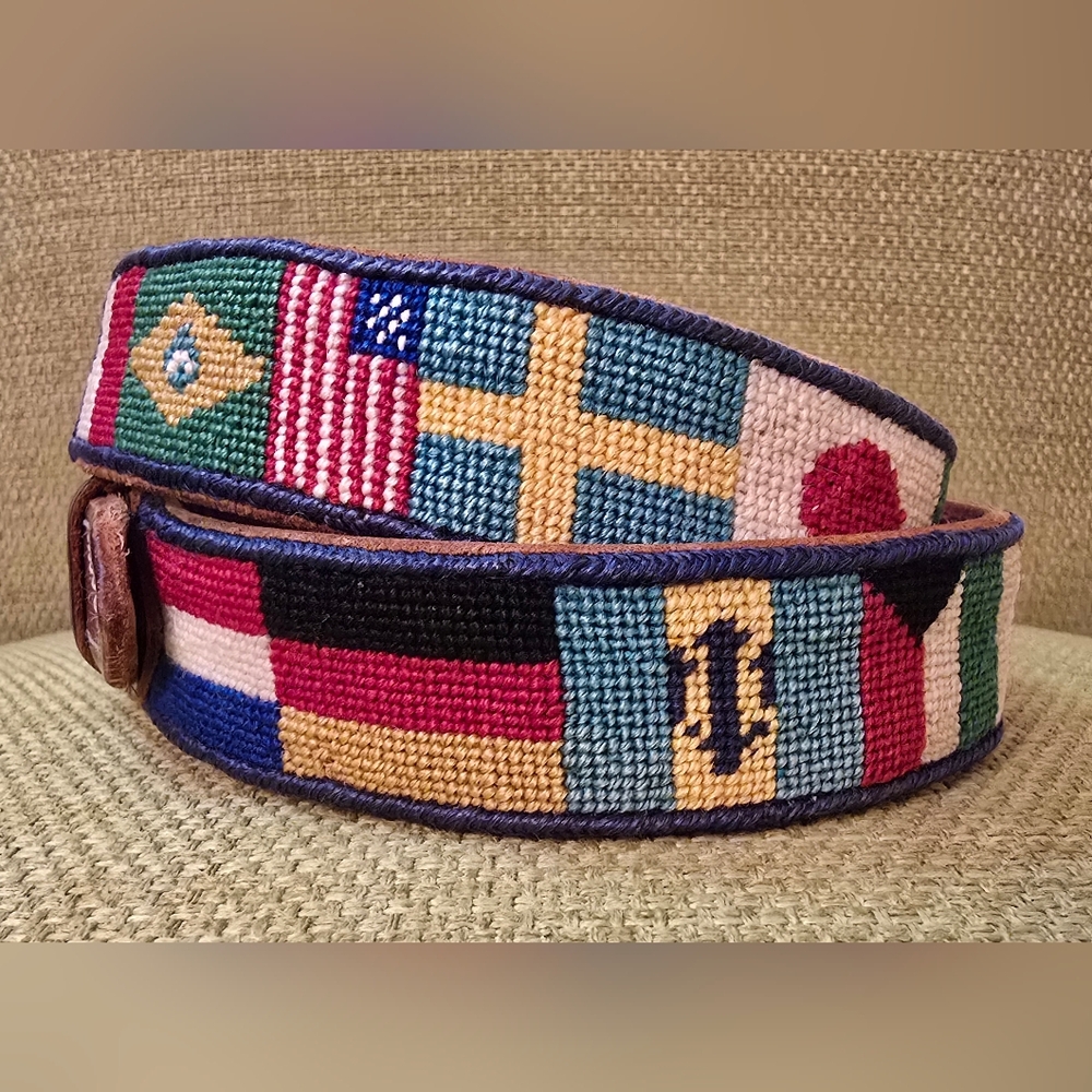 Vinatge Handmade Needlepoint Flag Belt
